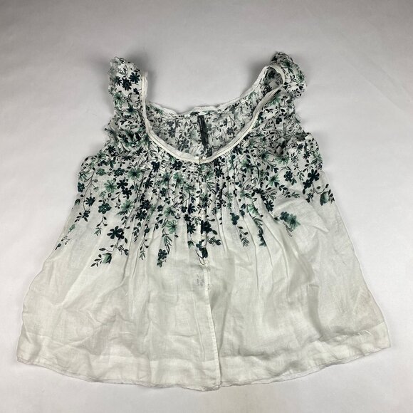 NWT Anthropologie Tank Size XL 100% Linen Floral Print Ruffle - Picture 1 of 11